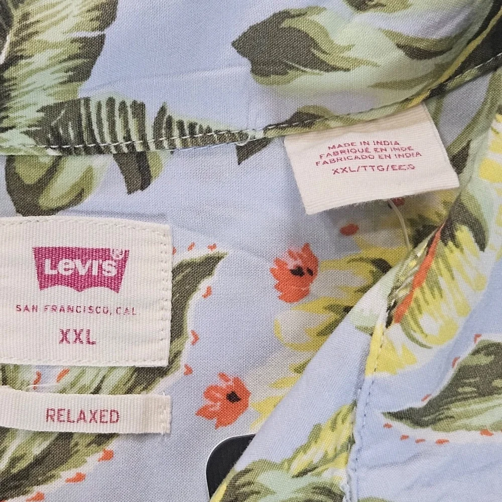 Levis Shirt Mens 2XL Blue Tropical Hawaiian Classic Camper Relaxed Fit Button Up